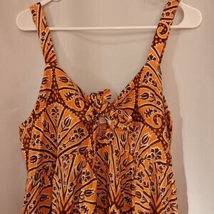 Knox Rose Women XL Wide Strap Sleeveless Front Knot ALine Dress orange print NWT